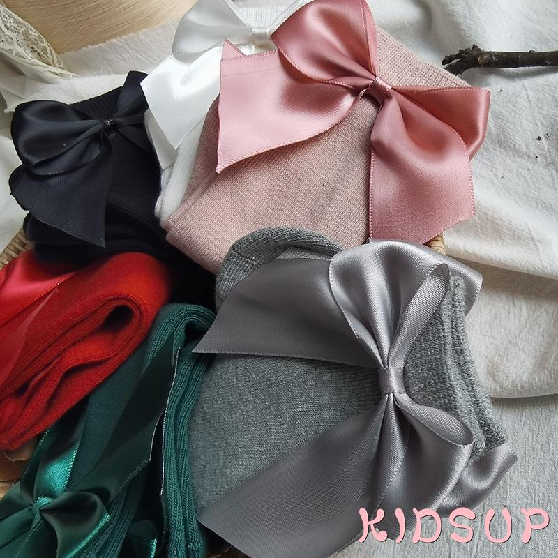 KIDSUP-Toddler Girls Knee High Socks, Solid Color Bowknot Anti-Slip Cute Wild Cotton Long Stockings
