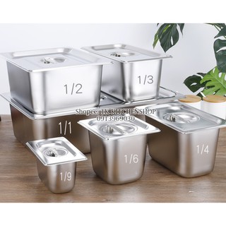 Khay inox GN 1/3 Đựng Thạch Topping, Đựng Thực Phẩm Đựng Pate, Đựng kem, topping (có nắp hoặc không năp)