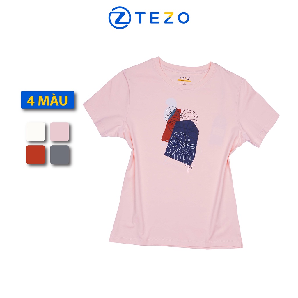 Áo phông nữ cổ tròn in hoạ tiết lá Tezo năng động thoải mái 2205APOT02