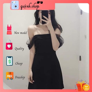 kèm hình thật]Đầm nữ trắng trễ vai tay lưới dự tiệc dáng xòe sang chảnh