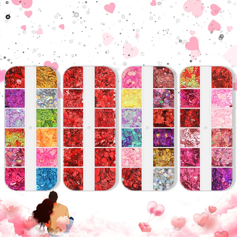 Hộp Kim Tuyến Trái Tim Nhiều Màu Sắc Trang Trí Móng Tay Ngày Lễ Tình Nhân