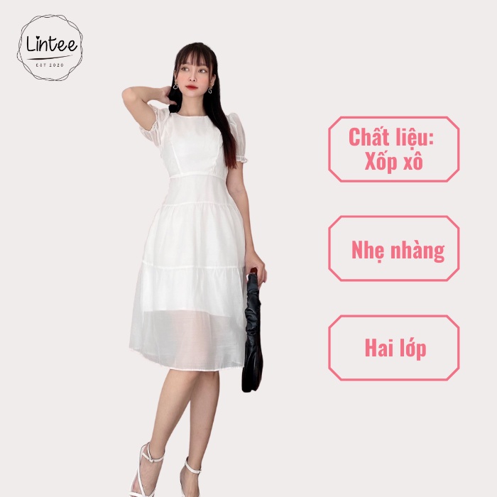 Đầm Trắng Nhẹ Nhàng Tay Phồng, Váy Xinh Tôn Dáng Thời Trang Nữ Lintee