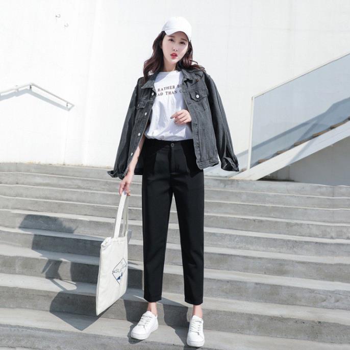 Quần Baggy nữ chất vải tuyết mưa - Kiểu quần tây nữ - hai màu đen và xanh than - Đi làm - đi học- đi chơi - Tôn dáng