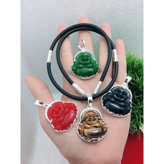 Dây da, mặt phật Di Lặc xanh/đỏ/đen/mắt hổ nâu
