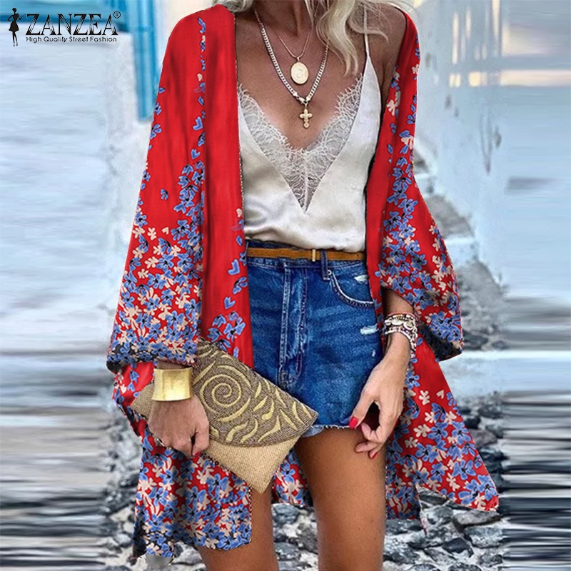 Áo khoác cardigan Zanzea tay dài loe in họa tiết hoa tùy chọn màu sắc cho nữ