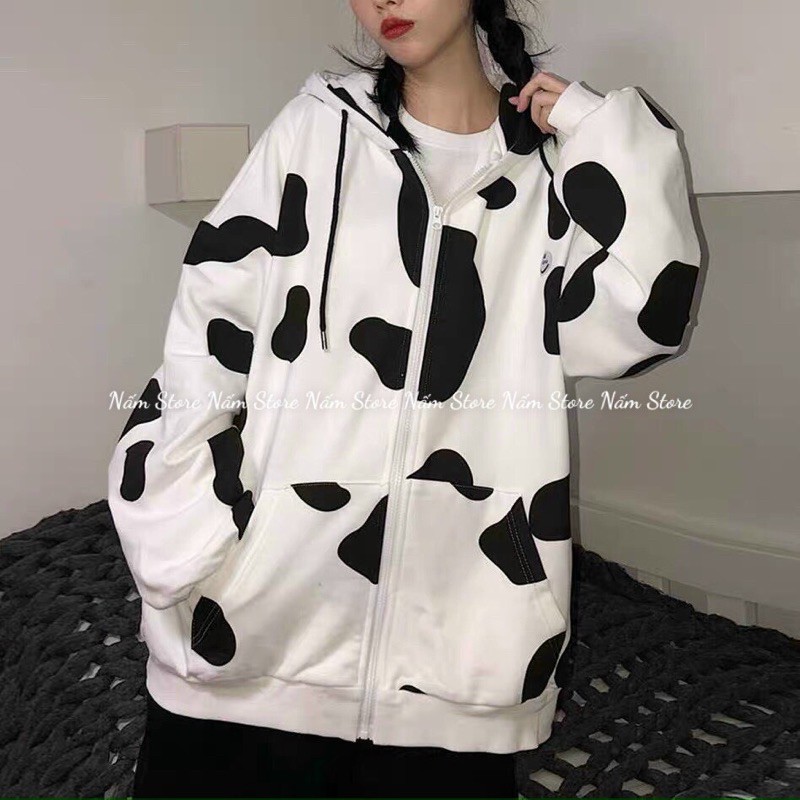 Áo Khoác jacket con bò sữa form rộng unisex nam nữ chất thun da cá dày dặn