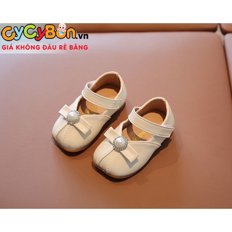 Giày/ Dép Sandal Đế Cao Su Cho Bé Màu Trắng Kem Nơ Đính Hột Sang Chảnh