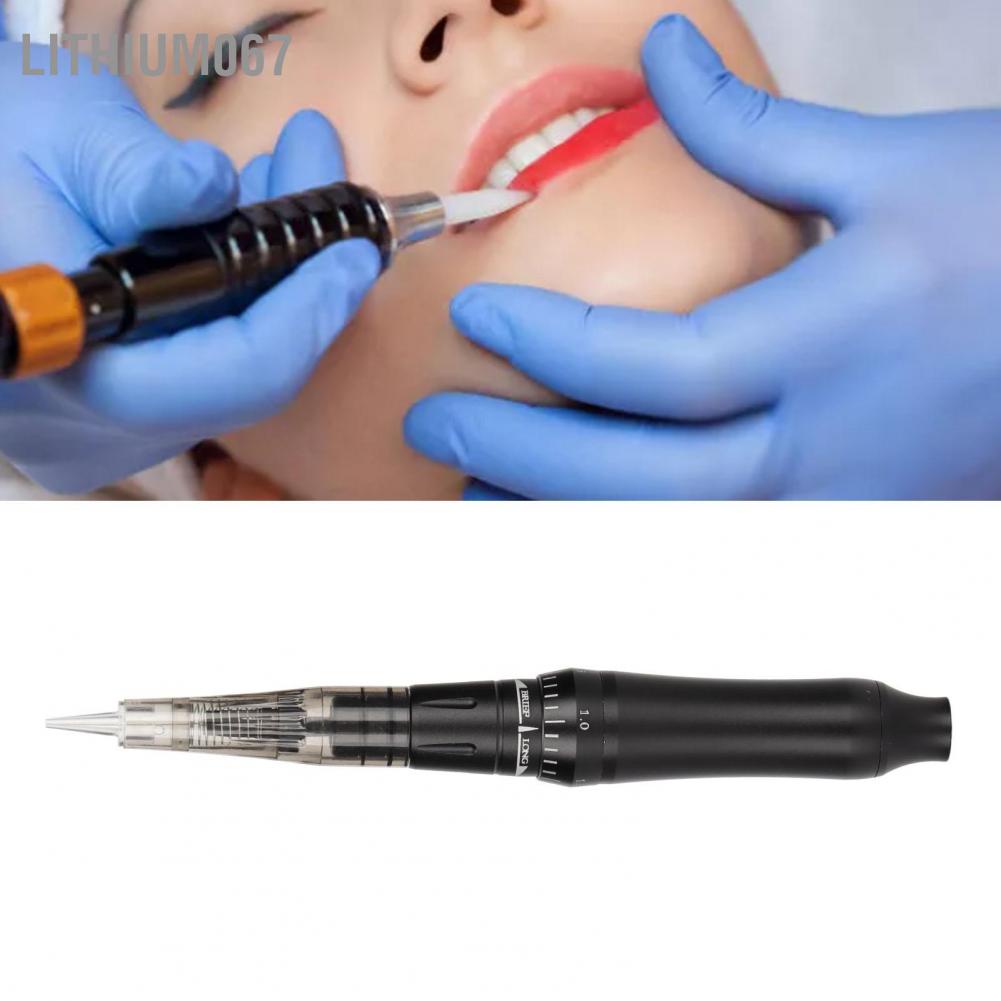Lithium067 Máy Pen mini phun xăm môi mày Máy xăm lông mày bán vĩnh viễn Máy kẻ mắt môi có độ ồn thấp Màu đen 110‑240V