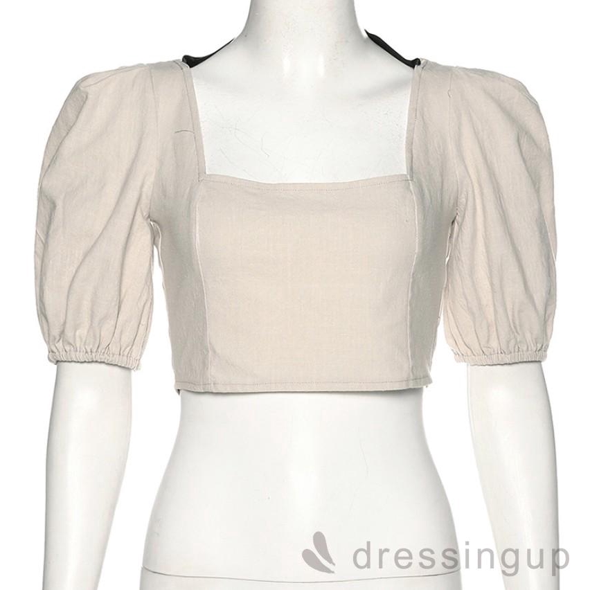 Áo Kiểu Cổ Vuông Phối Khóa Kéo Sau Phong Cách Vintage Cho Nữ | BigBuy360 - bigbuy360.vn