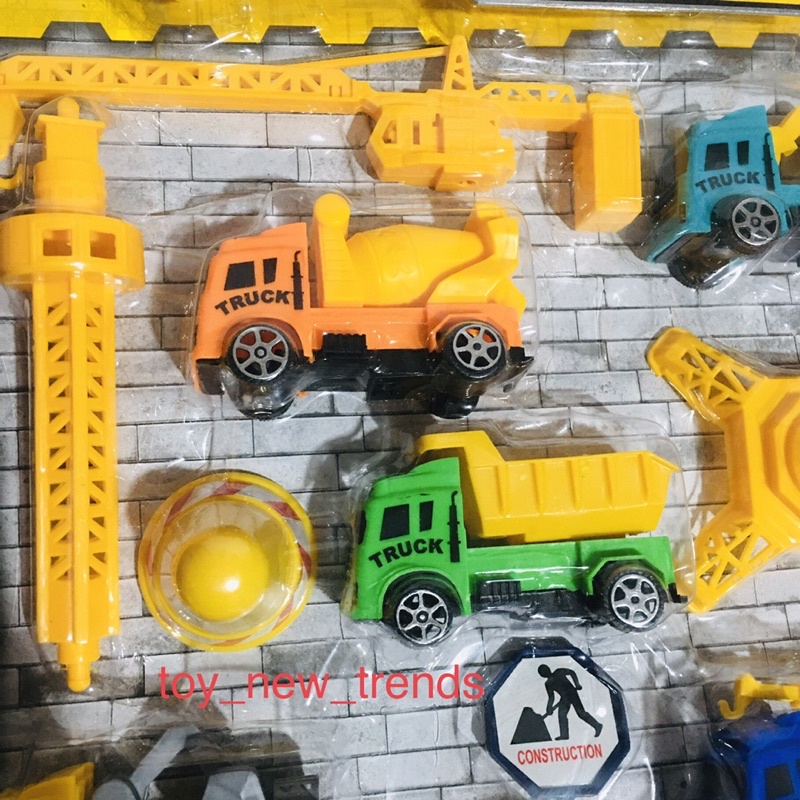 Đồ chơi cho bé, ô tô đồ chơi . Mô hình xe công trường sét 11 chi tiết, màu sắc rõ nét, xe chạy đà