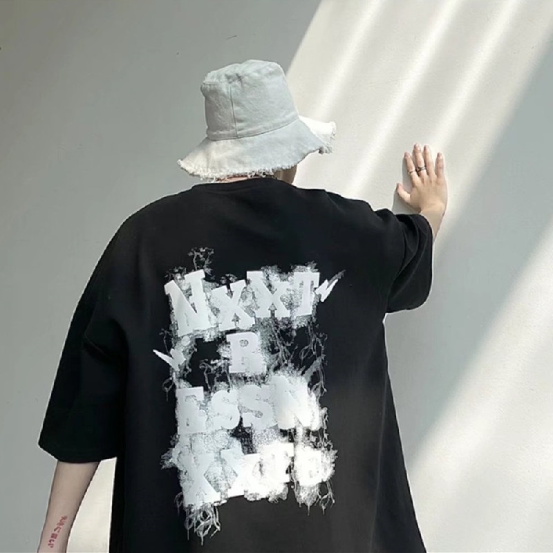 Áo Thun Tay Ngắn Dáng Rộng In Chữ Phong Cách Hip Hop Thời Trang Mùa Hè Cho Nam Và Nữ