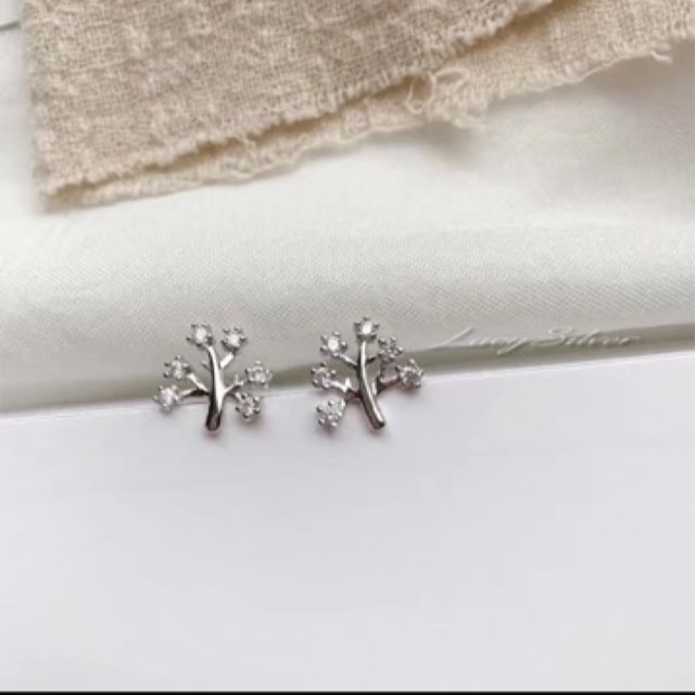 bộ bông tai dây chuyền hình cây bạc 925 hàn quốc xinh xắn dễ đeo