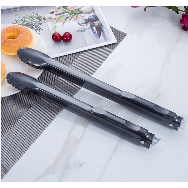 Kẹp gắp thức ăn nấu nướng đa năng màu đen bằng thép không gỉ chống trượt tiện lợi để dùng trong nhà bếp