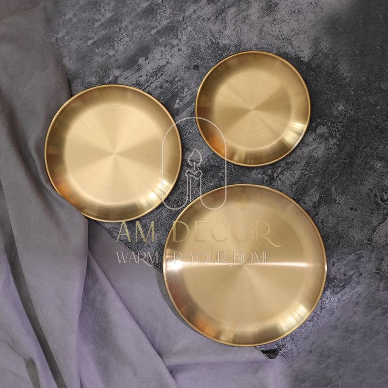 Khay mỹ phẩm thép không gỉ mạ vàng Bắc Âu decor trang trí phòng khách sang trọng - AM Decor
