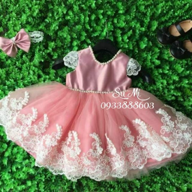 Đầm công chúa hồng ren chân đăng cho bé  - Hàng nhập khẩu