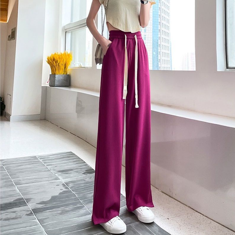 Jiashucheng Quần Dài Lưng Cao Ống Rộng Dáng Suông Vải Mỏng Phối Dây Rút Cá Tính Cho Nữ