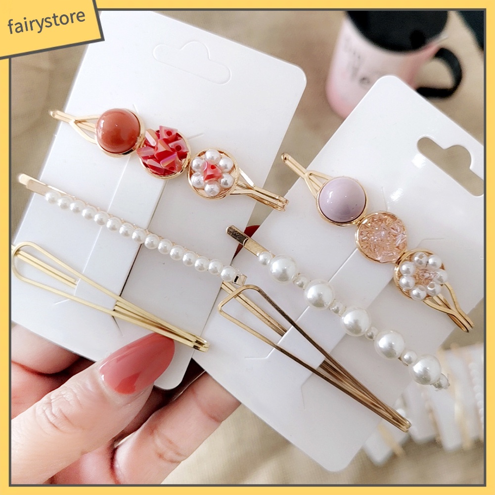 Set 3 kẹp tóc kim loại đính ngọc trai giả thời trang cho nữ