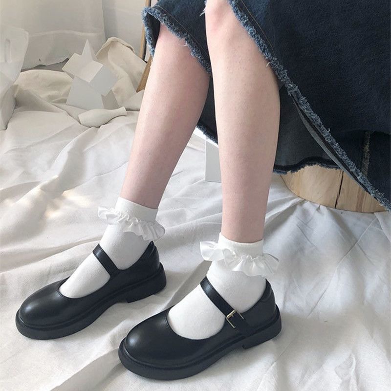 Japanese Kawaii Soft Girl Bandage Girl Jk Lolita Sock Bowknot Cotton  Ruffle Socks Girl Calf Lolita Socks Harajuku Frilly Socks