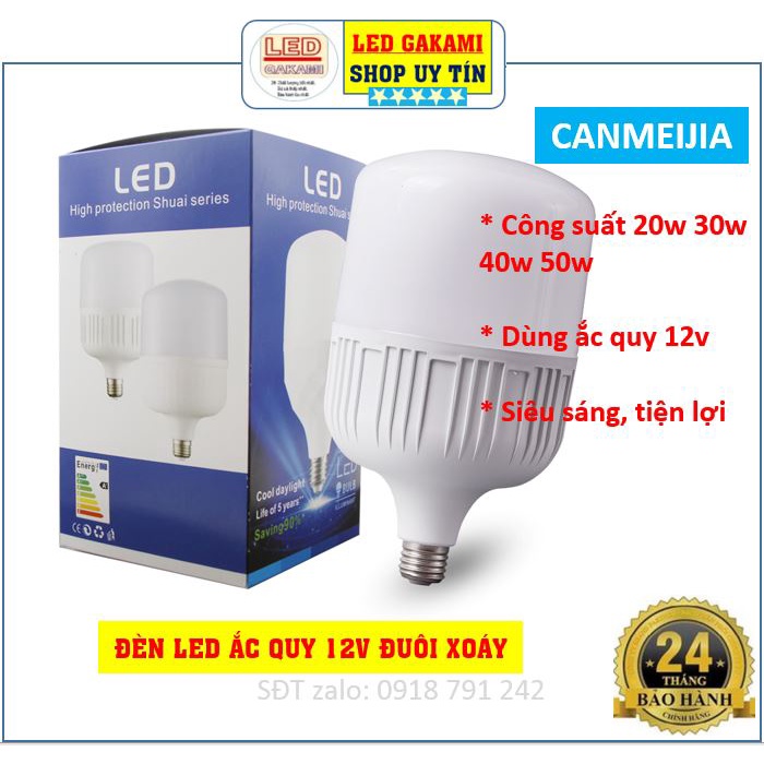 Bóng đèn led DC 12v và AC/DC 12~~85V Canmeijia 30w 40w 50w ắc quy loại đuôi xoáy siêu sáng, Chipled 5730 cao cấp