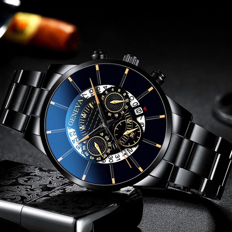 Đồng Hồ Quartz Nam Hiển Thị Ngày, Chất Liệu Thép Không Gỉ, Nhãn Hiệu Geneva