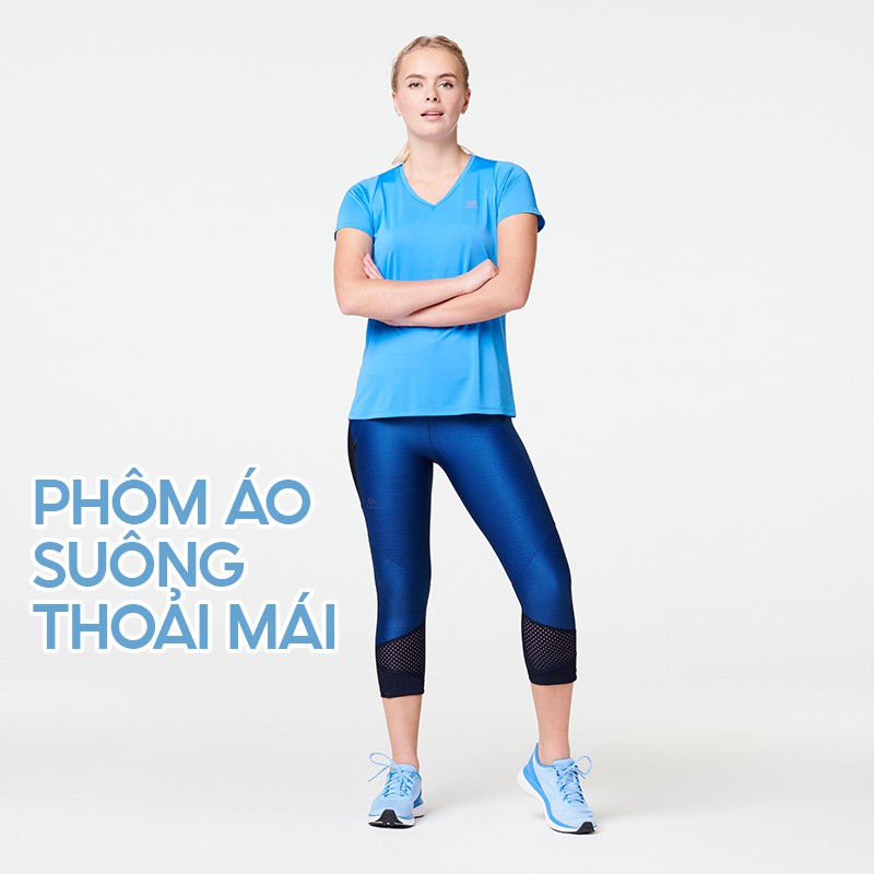 Áo thun thể thao nữ run dry DECATHLON chuyên chạy bộ, nhanh khô - xanh dương