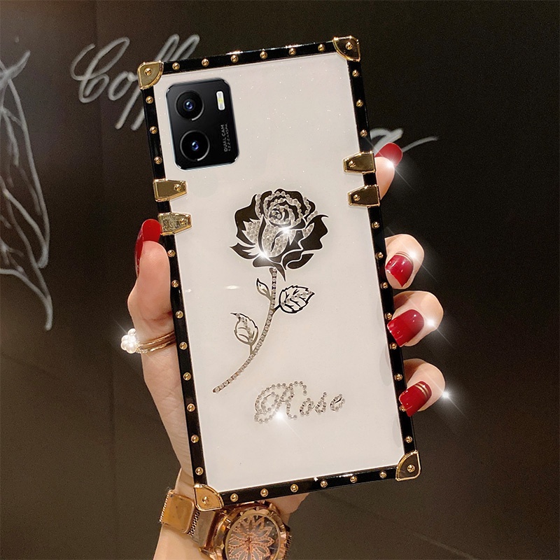Ốp Điện Thoại TPU Vuông Đính Hoa Hồng Lấp Lánh Sang Trọng Xiaomi Redmi Note 11 11s 10 10s 10 Pro Max 4G 5G 9s 9 Pro Max 8 Pro