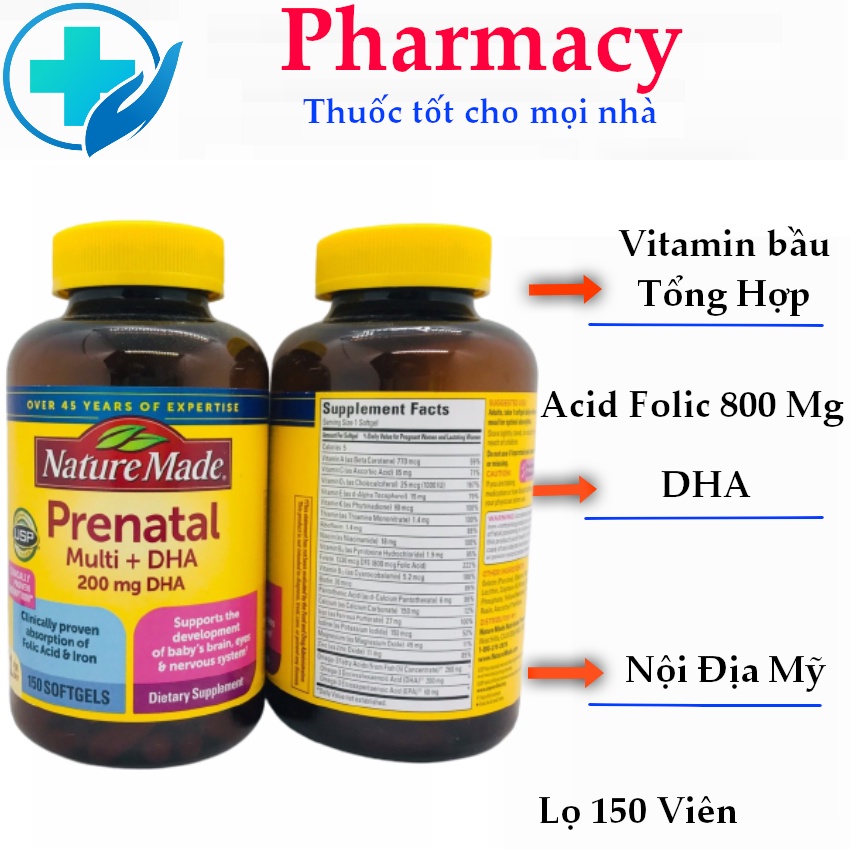 Vitamin bổ sung cho Bà bầu Prenatal Multi +DHA 150 Viên Nature Made Ngày 1 viên - Nội Địa Mỹ