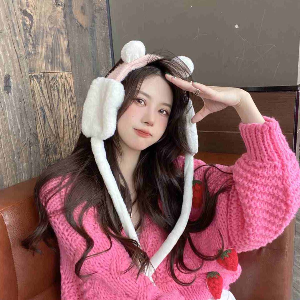 Strawberry gentle sweet knitted sweater cardigan coat thickened in autumn and winter 2021 new style long-sleeved blouse