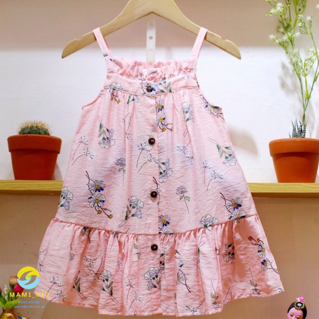 Váy Bé Gái Hai Dây Hoa Nhí, Váy Trẻ Em vải đũi Mát, thiết kế bèo xinh, họa tiết hoa nhí đáng yêu Shop Mamikid