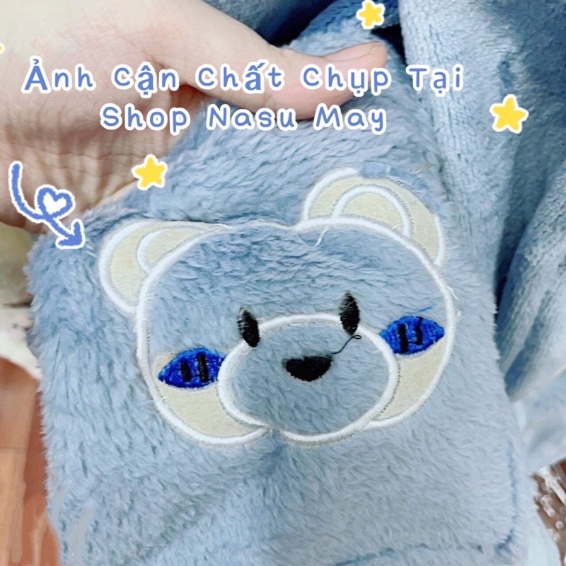 Áo Khoác Lông Gấu Nữ Túi Mũ Khăn Xanh Trắng Dáng Rộng | BigBuy360 - bigbuy360.vn