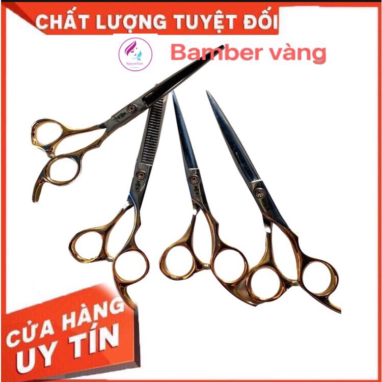 Kéo cắt tỉa tóc Bamber vàng thép không gỉ chuẩn salon