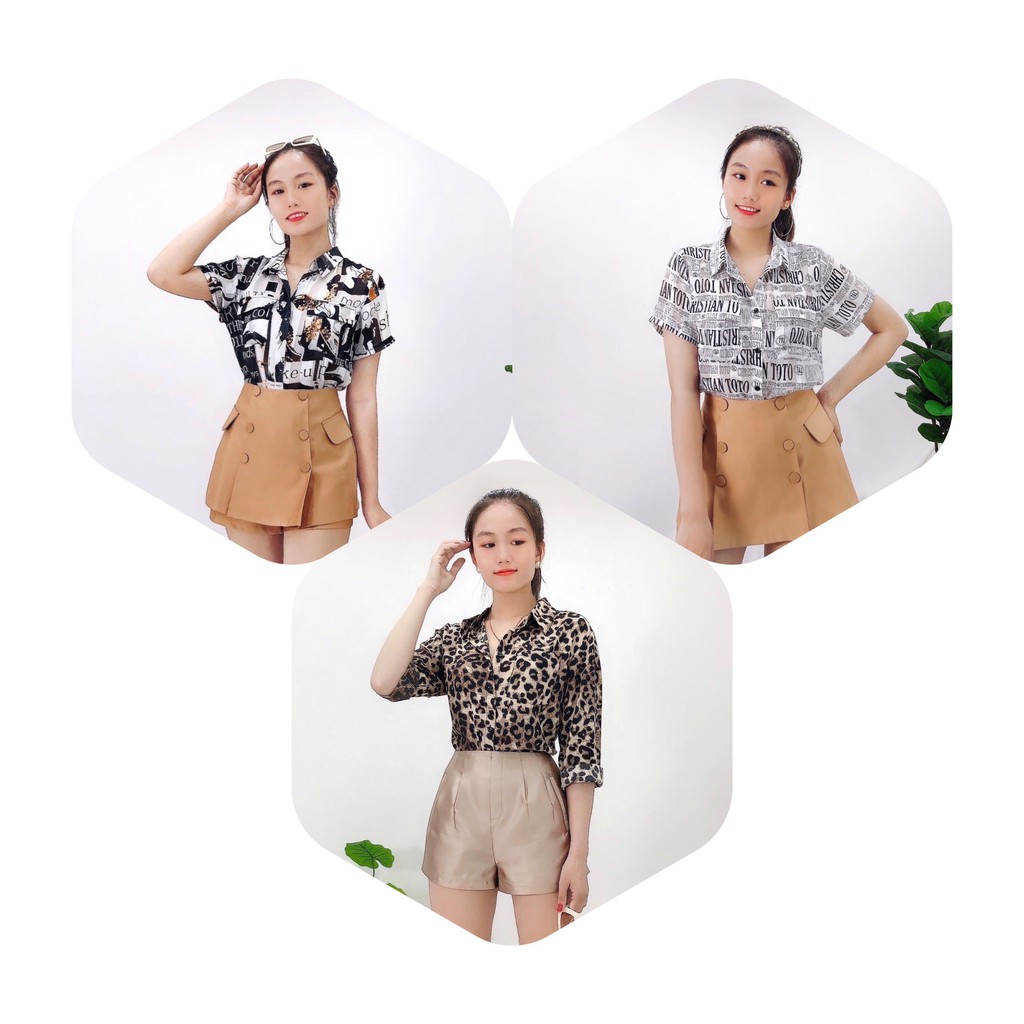 [Freeship 50k] Áo Kiểu Sơ Mi Nữ NHISTORE Cổ Bẻ Chất Tơ Tằm Sọc Tay Ngắn Form Rộng Họa Tiết Thời Thượng Dưới 57KG