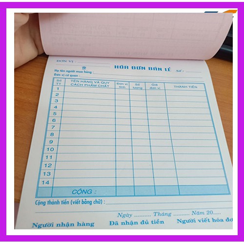 -Cuốn Hóa Đơn  2 Liên 100 Tờ Dày Dặn, Có Rãnh Xé