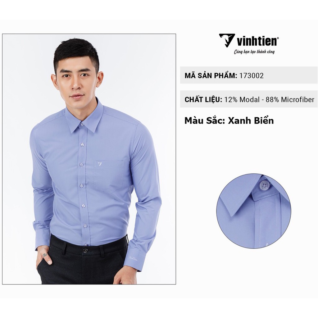 Áo Sơ Mi Nam Dài Tay Dáng Slimfit Vĩnh Tiến Trơn Màu