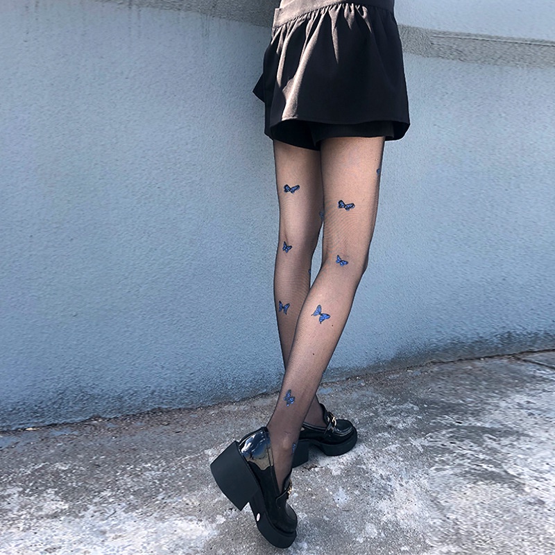 DUNEA Quần Tất Nữ In Hình Bướm Xanh