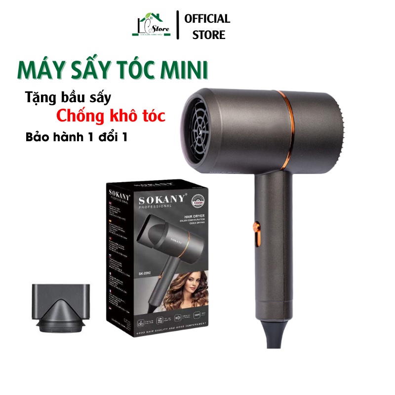 Máy sấy tóc mini cao cấp Sokany, máy sấy tạo kiểu ion âm chống khô tóc SK2022 bảo hành 1 đổi 1 bởi Lochi store