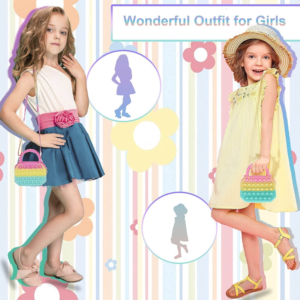 Túi đeo chéo kết hợp đồ chơi bóp bong bóng bằng silicone xinh xắn dành cho bé gái