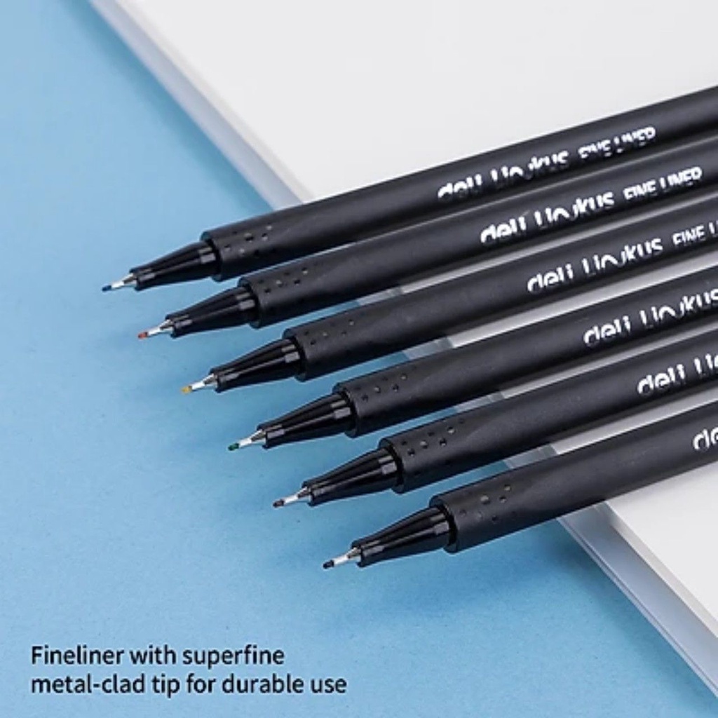 Bút liner đi nét màu - viết caligraphy thư pháp brush letter - Bút lông kim ngòi bọc kim loại Deli EQ900-06 / EQ900-12