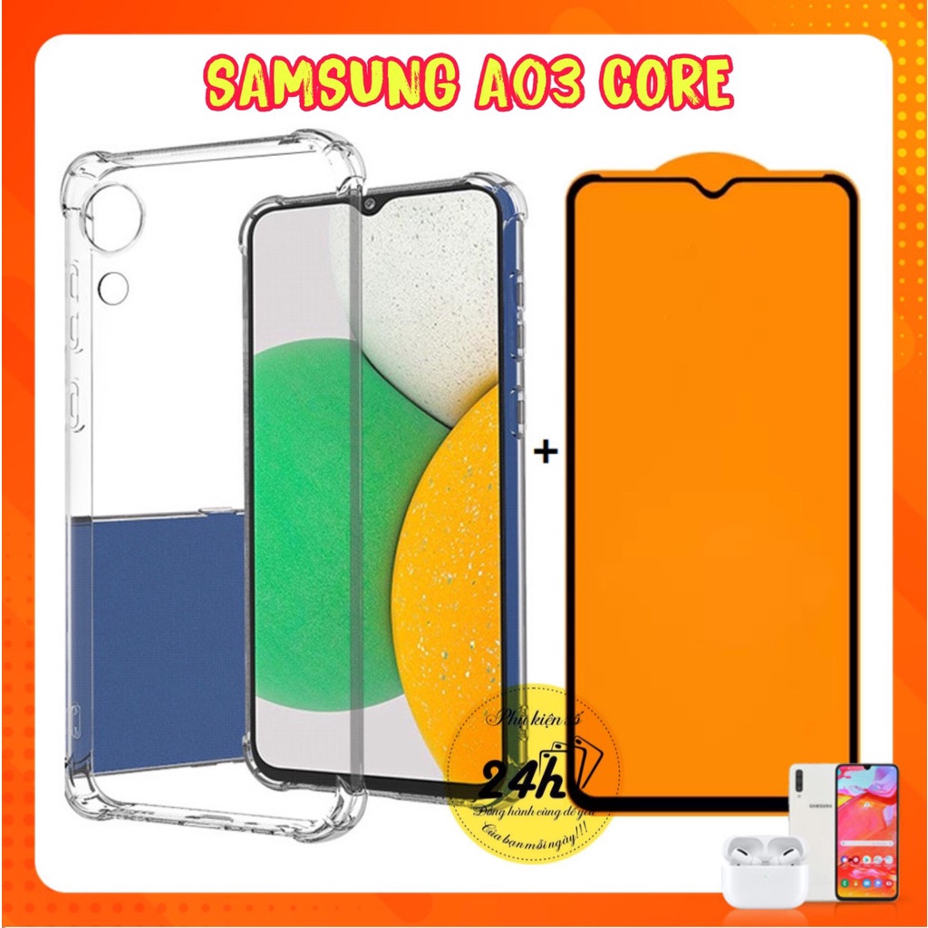 Combo Kính Cường Lực Full Màn Hình Samsung A03 Core + Ốp Lưng chống sốc 4 cạnh loại 1 Samsung A03 core