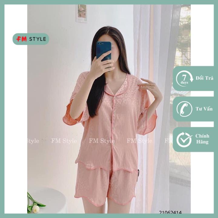 Đồ bộ lụa nữ Fmstyle shop pyjama mặc nhà dễ thương Đồ ngủ lụa cao cấp cổ bèo mềm mát 21062414