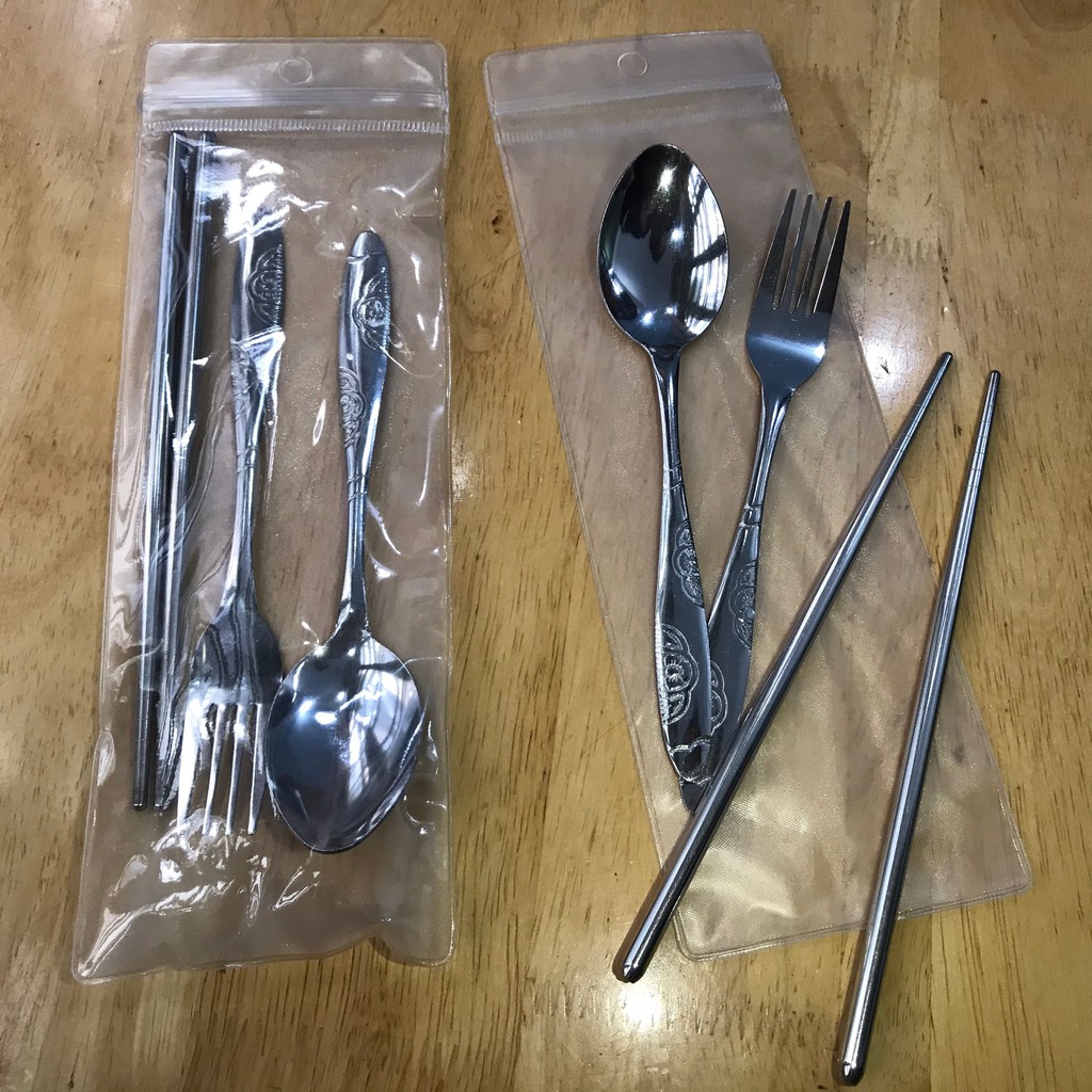 Bộ 3 thìa đũa dĩa inox cán nhựa