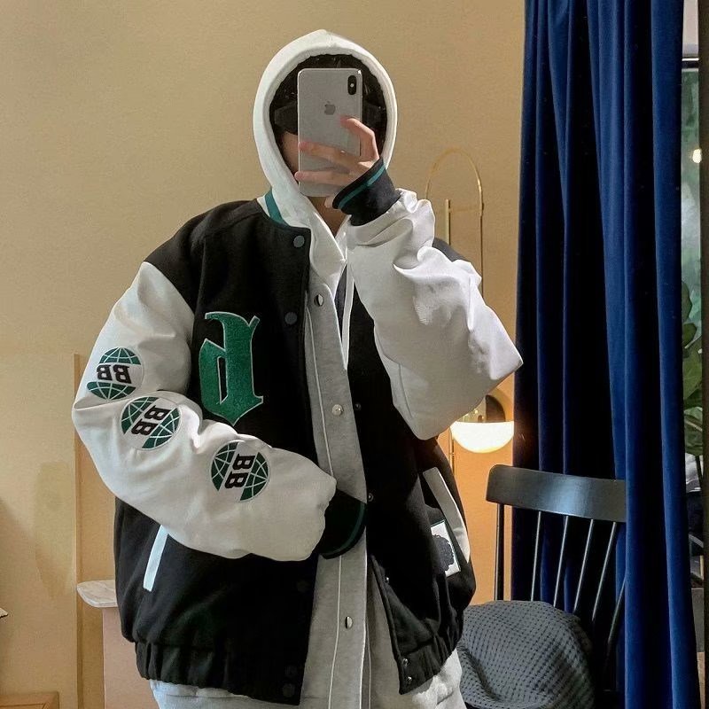 【M-2XL】Áo khoác bóng chày  dáng rộng  thêu họa  tiết chữ phong cách  Hàn Quốc  thời trang  năng động cho nam  bomber nam áo gió nam nữ