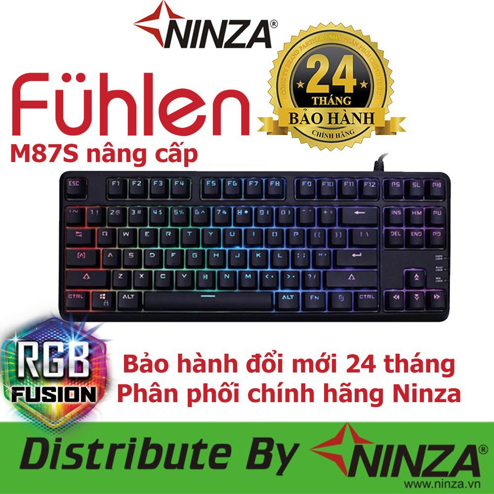 Bàn phím cơ Fuhlen M87S, Blue Switch, Đèn led 9 chế độ RGB, "Bản mới năm 2019"