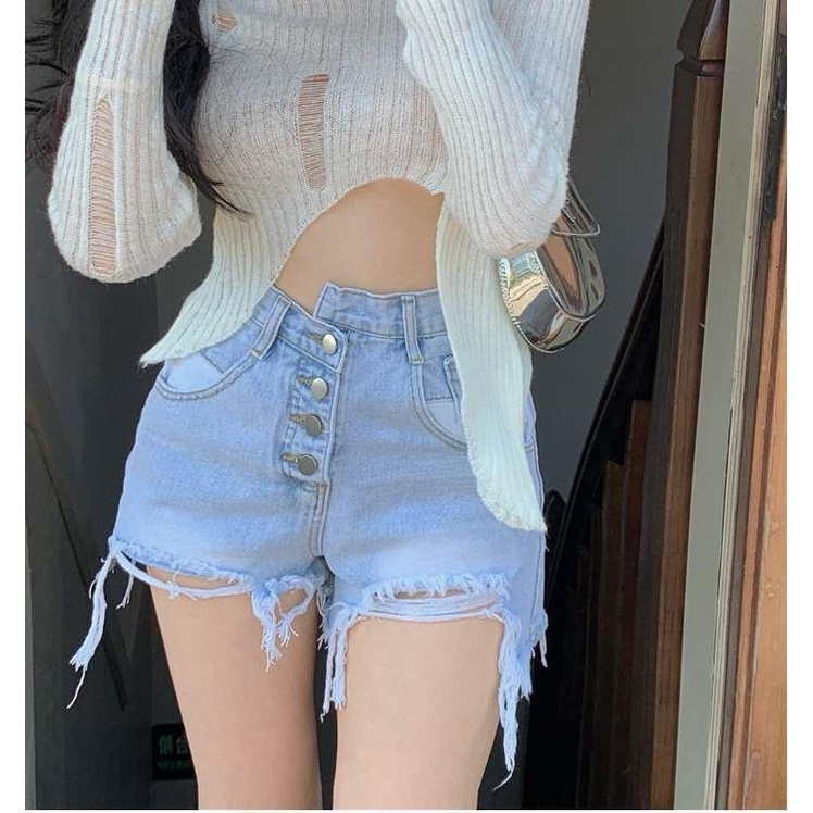 Quần Short Jeans Lưng Cao Plus Size Tua Rua Sexy