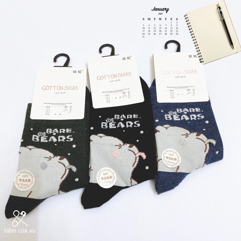 Tất vớ nữ cổ cao hình gấu we bare bears - tiemcuaxu