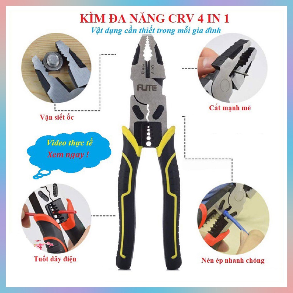 Kìm tuốt dây điện đa nang 4 chức năng, kiềm cắt dây điện cắt cáp, Kềm cắt tuốt dây nhập khẩu cao cấp