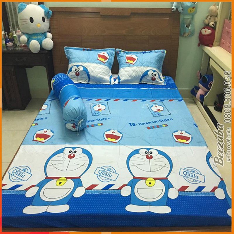 Bộ Ga Gối Poly Ga trải giường | Bộ Drap giường Doreamon cho bé ( 1 ga + 2 vỏ áo gối ) - ZingZingMart