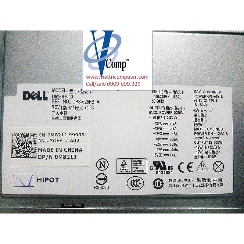 Nguồn Dell Precision T3500 Workstation PSU 525W Power Supply hàng tháo máy nguyên zin chưa qua sửa chữa
