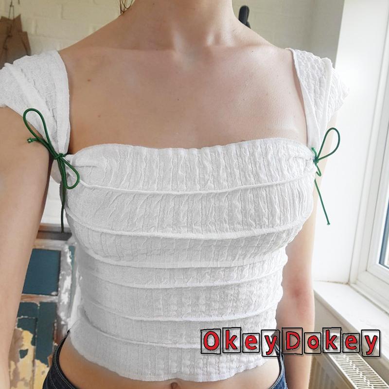 Áo Lửng Cổ Vuông Sát Nách Màu Trơn Buộc Dây Thời Trang Cho Nữ