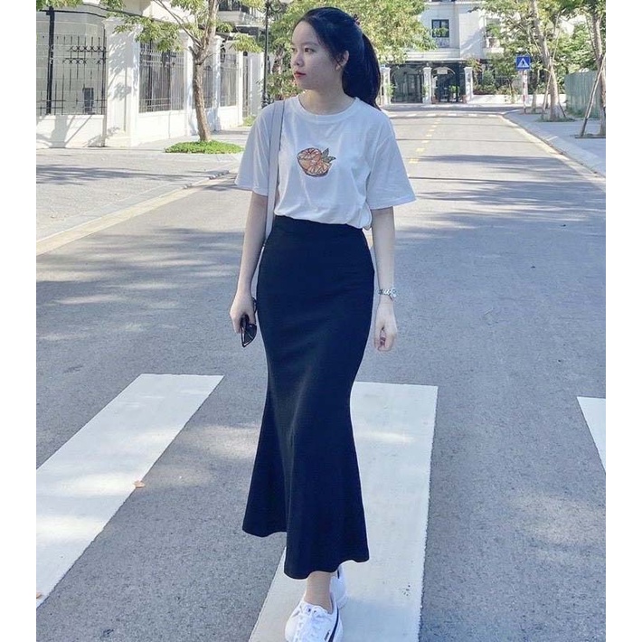 Chân váy đuôi cá dáng dài ôm body màu đen có bigsize chất cotton loại 1 co giãn 4 chiều siêu hách dáng CV31